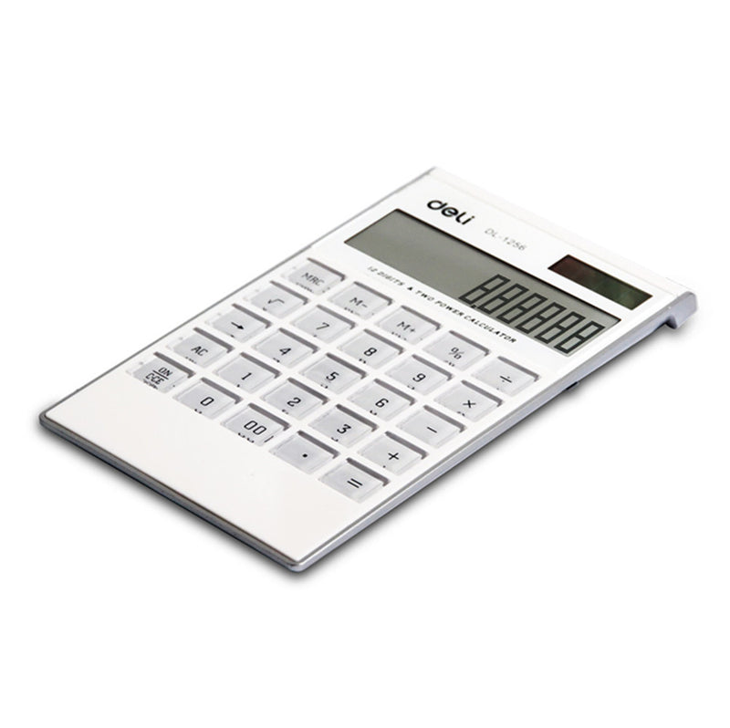 Deli Double Power Large Screen Calculator Ultra-thin Fashion White Computer