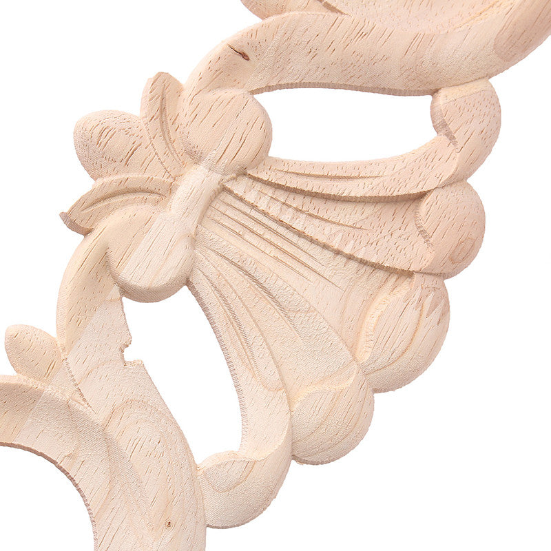 Wood Carved Applique Frame Onlay Furniture Decoration Unpainted Flower Design