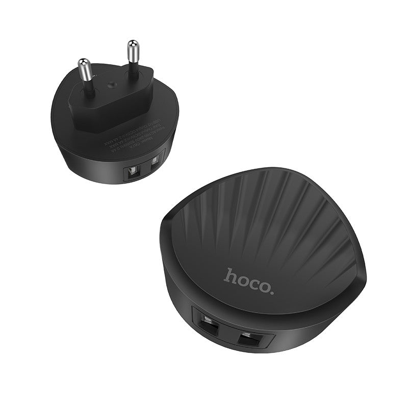 HOCO C67A Portable EU Dual USB Charger Travel Adapter for Samsung Xiaomi Huawei