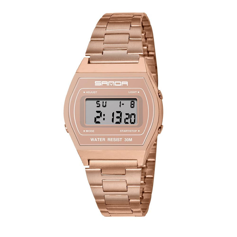 SANDA 406 Digital Watch Men Fashion Stainless Steel Strap Calendar Clock Waterproof Sport Watch