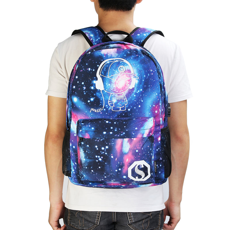 Men's Galaxy Pattern Anti Theft Laptop Bag Backpack Travel Bag With External USB Charging Port