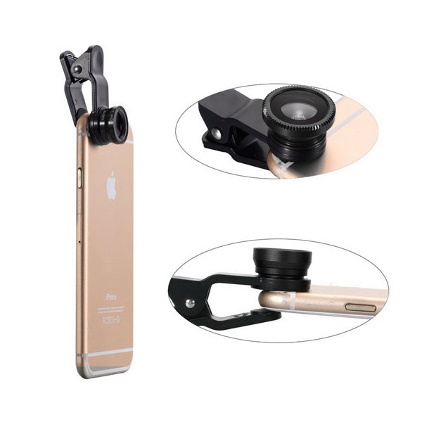 Bakeey Universal Clip Camera Lens 0.67 Wide Angel+180 Degree Fish Eye+Macro For Mobile Phone Tablet