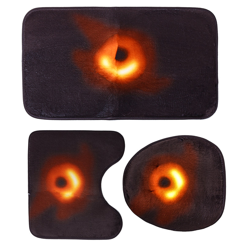 3Pcs Bath Mat Pedestal Non Slip Toilet  Lid Black Cover Shower Bathroom Rug Set Carpet