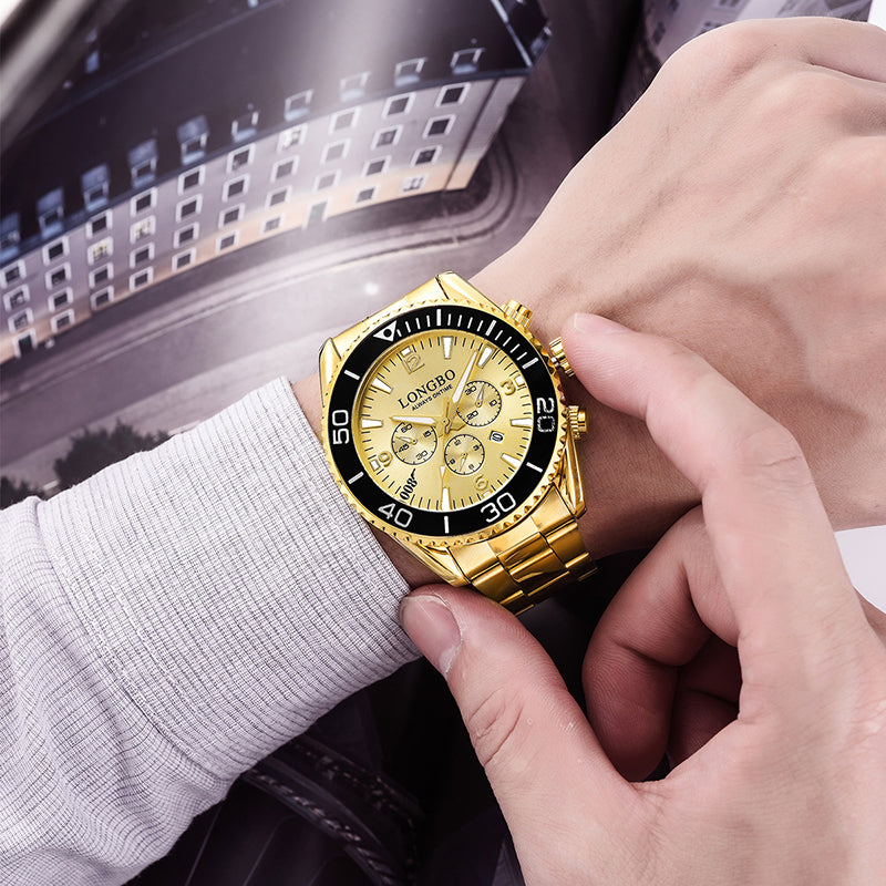 LONGBO 80523 Fashion Full Steel Luminous Display Waterproof Business Style Men Quartz Watch