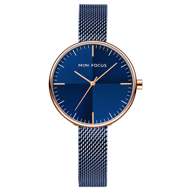 MINI FOCUS MF0275L Ultra Thin Mesh Strap Analog Clock Waterproof Concise Women Quartz Watch Wristwatch