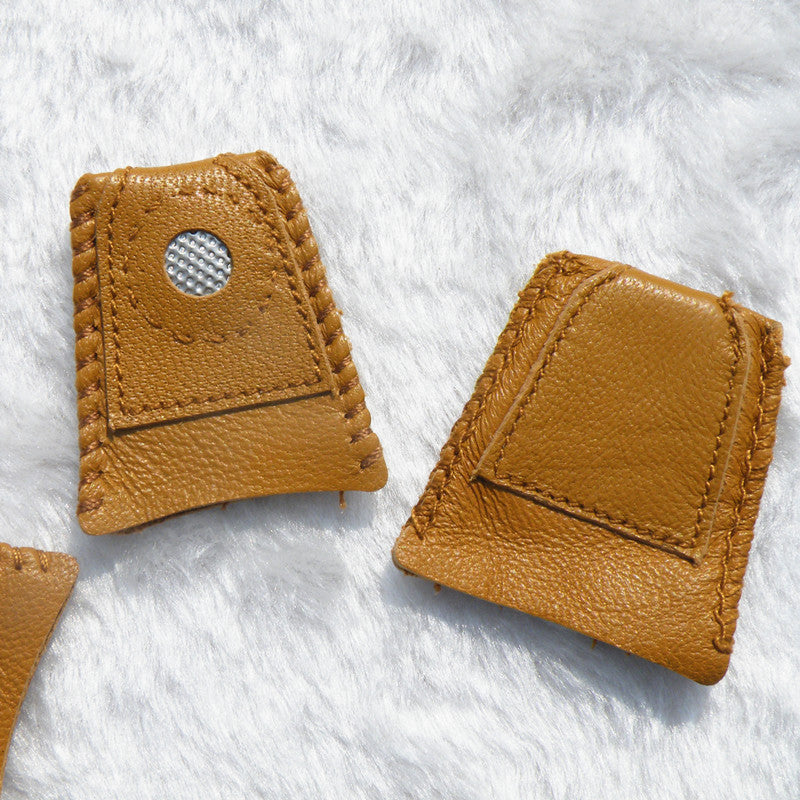 Handmade Patchwork Faux Leather Thimble Finger Sets With Metal Tip DIY Sewing Tools Hand Needlework
