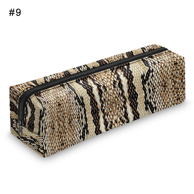 3D Digital Snakeskin Print Pencil Case Zipper Cosmetic Bag Pen Box Stationery