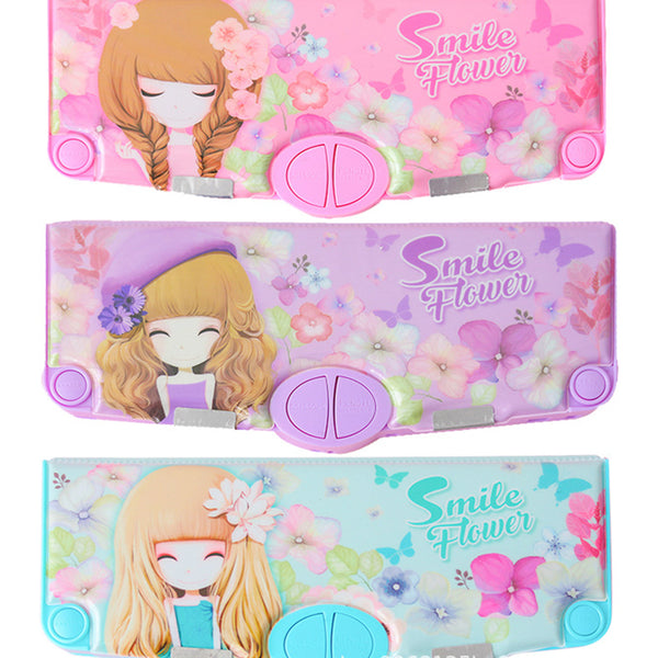 Plastic Cartoon Fancy Stationery Multi-function Pen Box with Sharpener 2 Layer Double Open Multi-layer Pencil Case Student Gift