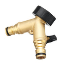 3/4" Brass 2 Way Hose Manifold Quick Connector Nozzle Y-Type Tap Water Splitter Garden Faucet Watering Pipe Adapter