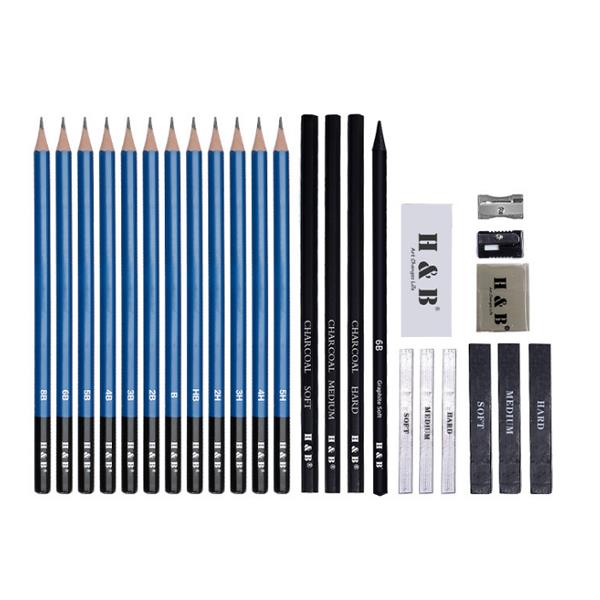 H&B HB-26SSHB 26 Beginner Sketch Wood Pencil Drawing Tool Set Art Painting Set For Student Study