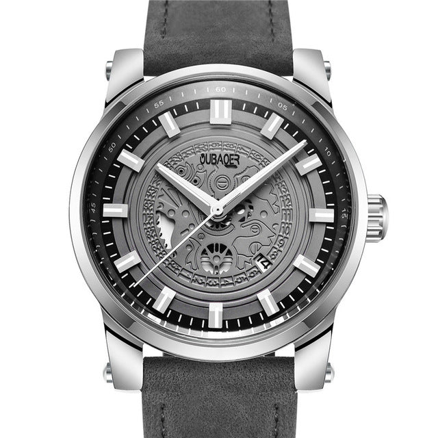 OUBAOER OB2020 Calendar Quartz Watches Luminous Display Leather Strap Men Wrist Watch