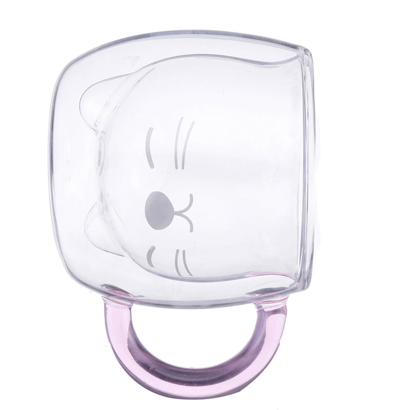 Cat Bear Glass Cup Double Wall Clear Tea Coffee Milk Drink Mug Container Decor