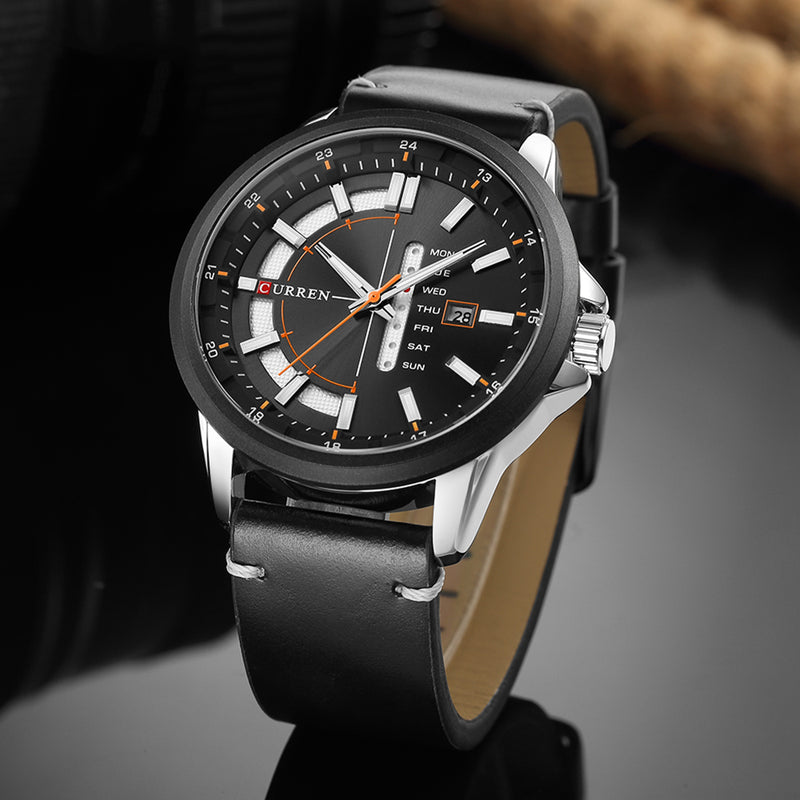 CURREN 8307 Calendar Unique Design Men Wrist Watch Genuine Leather Quartz Watch
