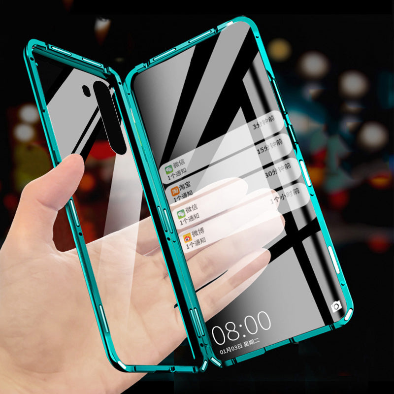 For Xiaomi Redmi Note 8T Case Bakeey 360 Curved Screen Front+Back Double-sided Full Body 9H Tempered Glass Metal Magnetic Adsorption Flip Protective Case