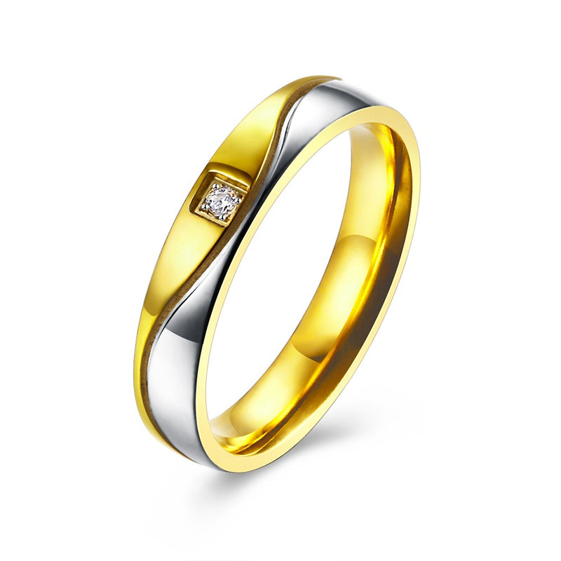 Gold Shine Stainless Steel Zircon Couple Ring Women Men Jewelry For Wedding Gift