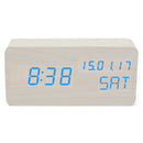 Wooden LED Digital Alarm Clock Dual Voice Control Calendar Thermometer