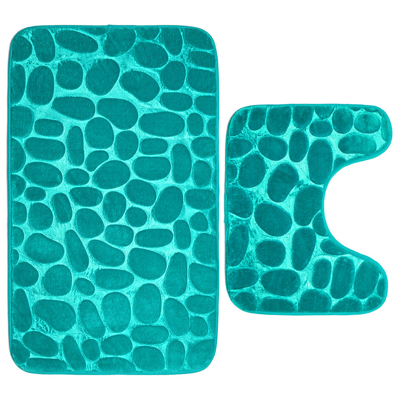2Pcs Waterproof Bath Carpet Stone Pedestal Memory Foam Mat Bathroom Non-slip Set