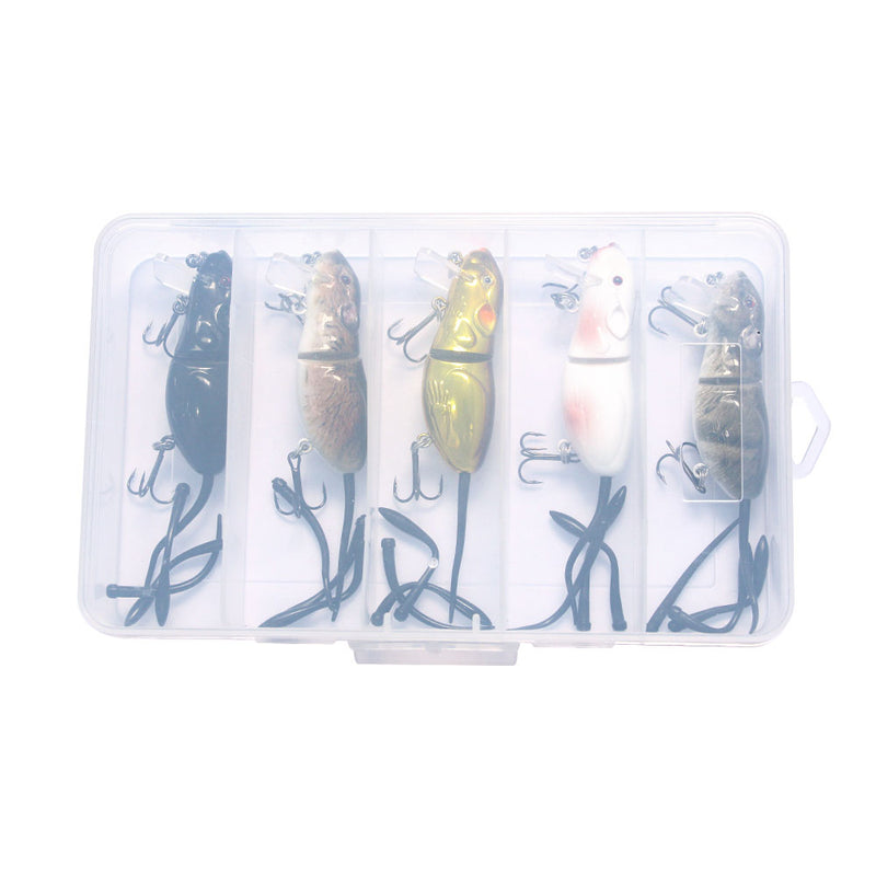 HENGJIA J103 5PSC Mouse Fishing Lure Set Rotating Tail Popper Topwater Swim Crankbait Artificial Hard Bait