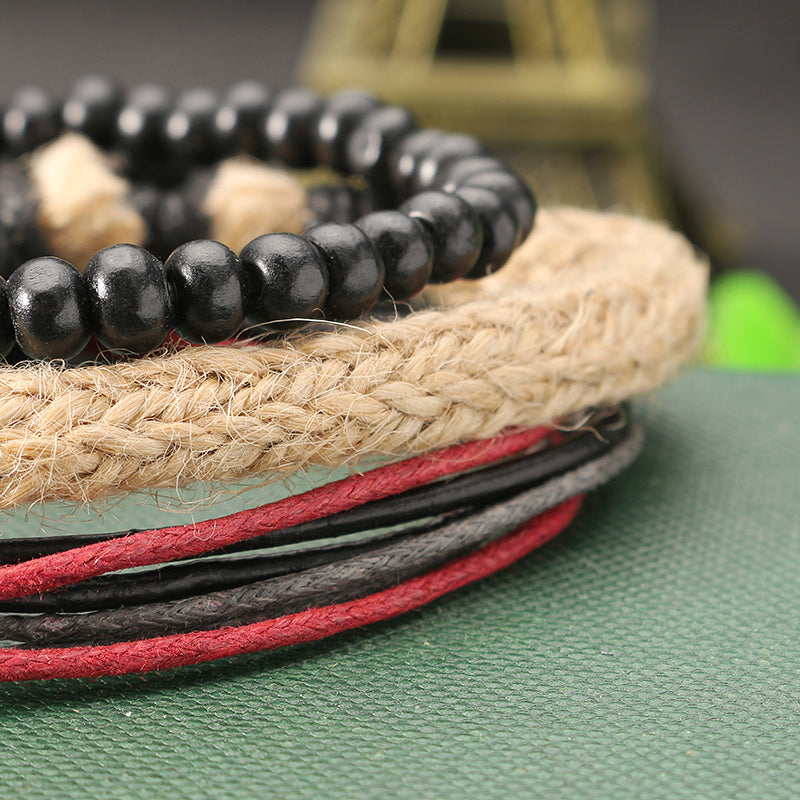 Punk Multilayer Hand Woven Bracelet Rudder Boat Anchor Beaded Bracelet Unisex Wholesale