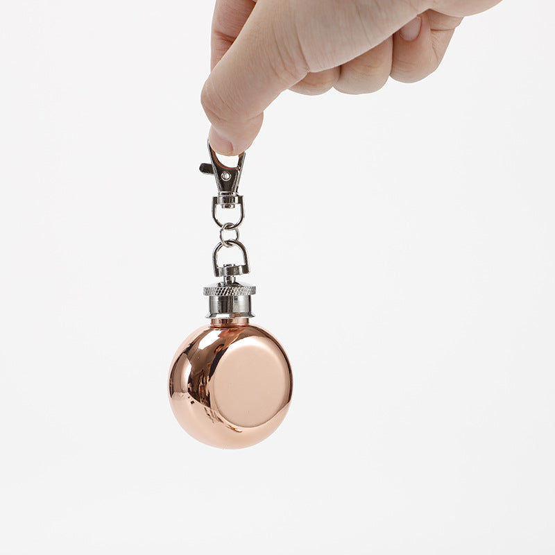 1oz 28ml Mini Stainless Steel Round Hip Flask With Keychain Liquor Alcohol Whiskey W-ine Pot