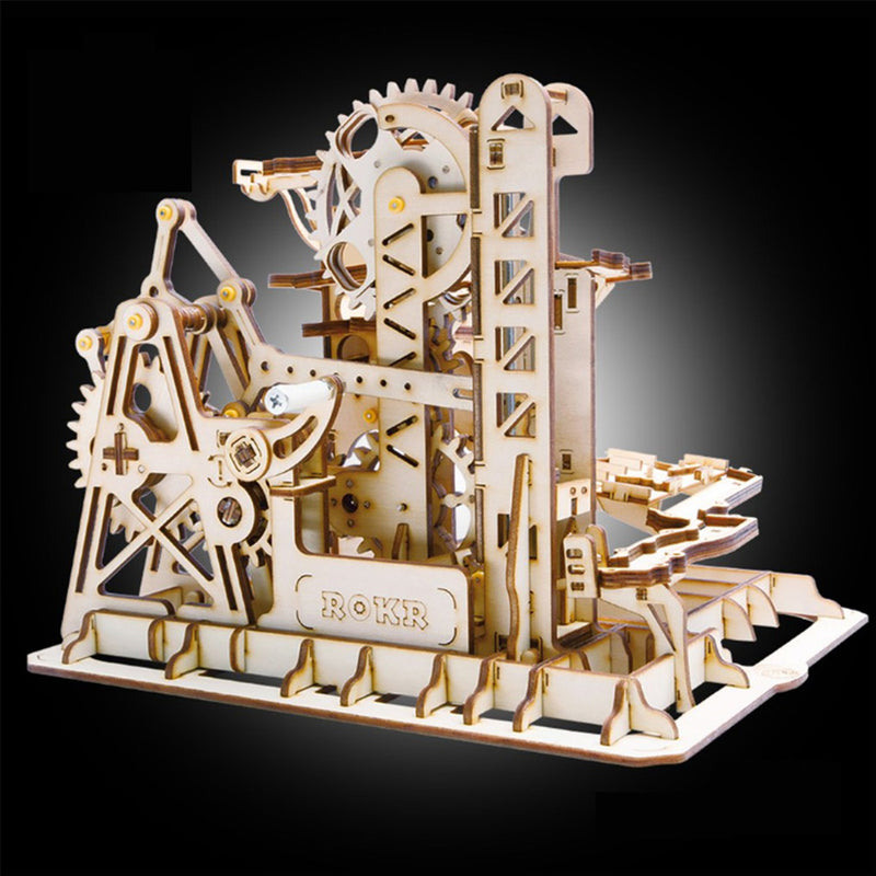 3D Self-Assembly Handcrank Wooden Marble Run Tower Magic Crush Puzzle Building Kits Mechanical Model Gift