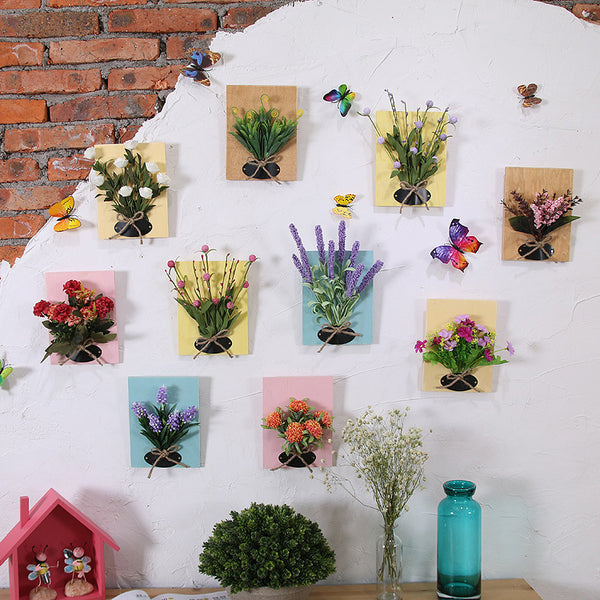 DIY Artificial Flowers for Decorations Wooden Board Wall Hanging Artificial Flowers Plastic