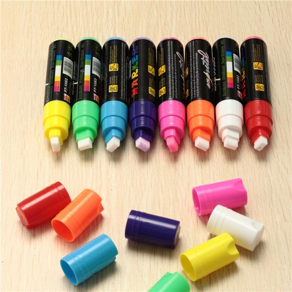 8pcs 10mm Highlighter LED Writing Board Neon Marker Fluorescent Liquid Chalk Pen