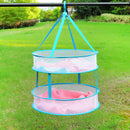 2-Layer Double-Hanging-Clothes Drying-Rack Laundry-Basket Folding Round Net