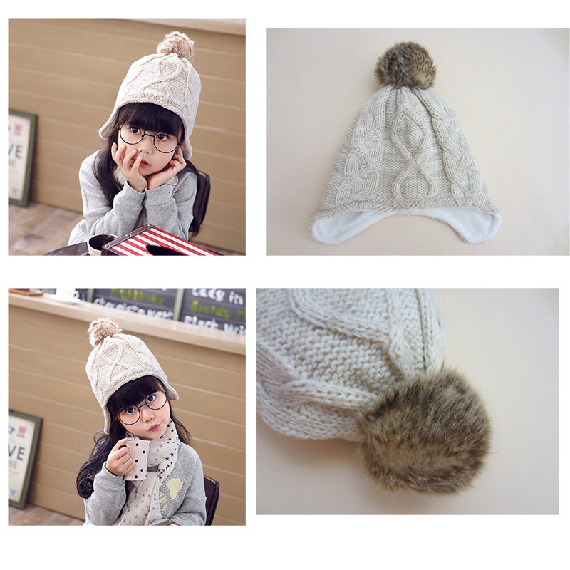 1 x Cute Knitted Wool Hat Baby Boys Girls Fashion Pullover Hair Ball Cartoon Hot