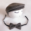 Newborn Baby Photography Props Photo Shoot Outfits Infant Cap Cabbie Hat with Bowtie Set Black Gray