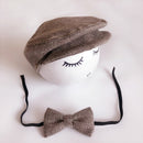 Newborn Baby Photography Props Photo Shoot Outfits Infant Cap Cabbie Hat with Bowtie Set Coffee Color