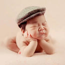 Newborn Baby Photography Props Photo Shoot Outfits Infant Cap Cabbie Hat with Bowtie Set Deep Blue