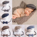 Newborn Baby Photography Props Photo Shoot Outfits Infant Cap Cabbie Hat with Bowtie Set Deep Blue