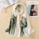 Women Flowers Elegant Imitated Silk Fabric Shawl Sunscreen Beach Scarf, Size: 90x180cm