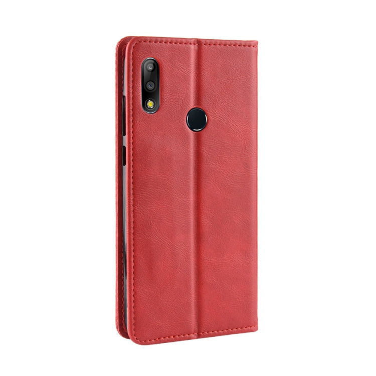 Magnetic Buckle Retro Texture Horizontal Flip Leather Case for Asus Zenfone Max Plus (M2) ZB634KL / Zenfone Max Shot ZB634KL, with Holder & Card Slots & Wallet (Red)