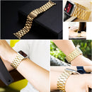For Apple Watch Series 7 41mm / 6&SE&5&4 40mm / 3&2&1 38mm Fold Buckle 3 Beads Stainless Steel Watch Band(Gold)