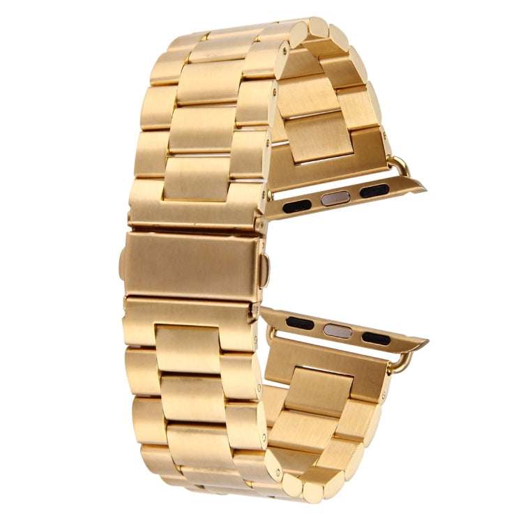 For Apple Watch Series 7 41mm / 6&SE&5&4 40mm / 3&2&1 38mm Fold Buckle 3 Beads Stainless Steel Watch Band(Gold)