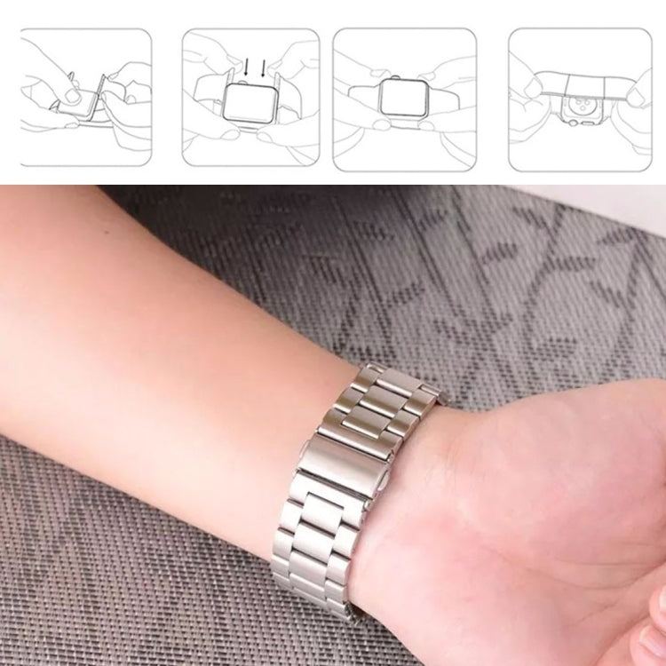 For Apple Watch Series 7 41mm / 6&SE&5&4 40mm / 3&2&1 38mm Fold Buckle 3 Beads Stainless Steel Watch Band(Silver)