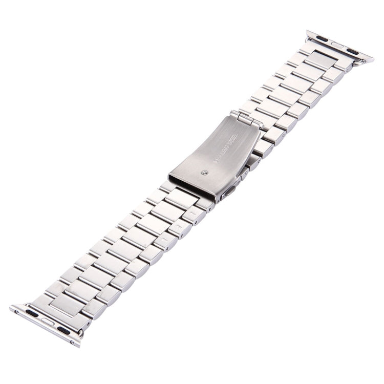 For Apple Watch Series 7 41mm / 6&SE&5&4 40mm / 3&2&1 38mm Fold Buckle 3 Beads Stainless Steel Watch Band(Silver)