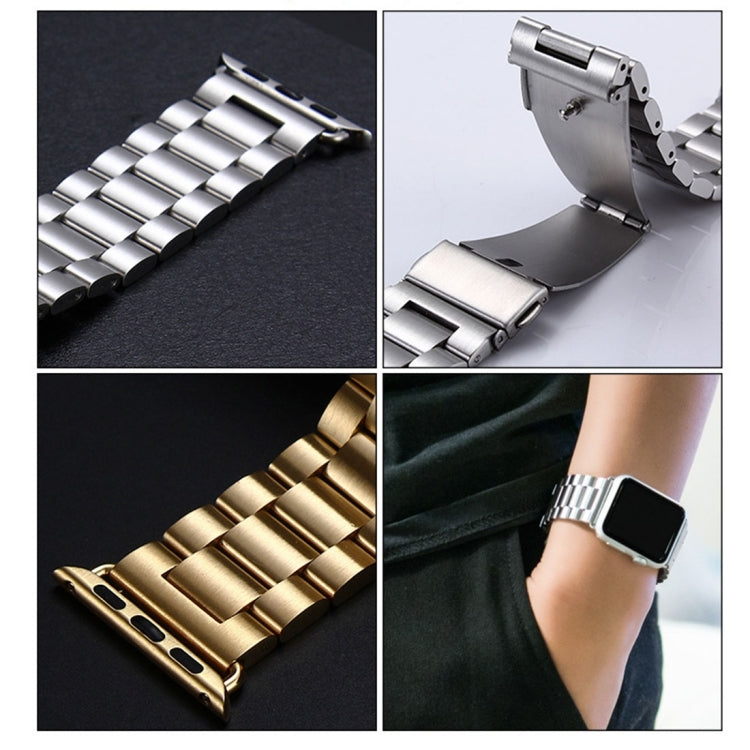 For Apple Watch Series 7 41mm / 6&SE&5&4 40mm / 3&2&1 38mm Fold Buckle 3 Beads Stainless Steel Watch Band(Silver)