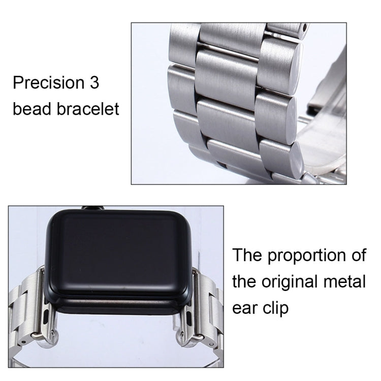 For Apple Watch Series 7 41mm / 6&SE&5&4 40mm / 3&2&1 38mm Fold Buckle 3 Beads Stainless Steel Watch Band(Silver)