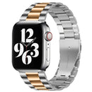 Fold Buckle 3 Beads Stainless Steel Watch Band For Apple Watch Ultra 49mm / Series 8&7 45mm / SE 2&6&SE&5&4 44mm / 3&2&1 42mm(Silver+Rose Gold)
