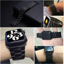 Fold Buckle 3 Beads Stainless Steel Watch Band For Apple Watch Series 7 45mm / 6&SE&5&4 44mm / 3&2&1 42mm(Black)