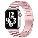 Fold Buckle 3 Beads Stainless Steel Watch Band For Apple Watch Ultra 49mm / Series 8&7 45mm / SE 2&6&SE&5&4 44mm / 3&2&1 42mm(Pink)