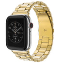 Fold Buckle 3 Beads Stainless Steel Watch Band For Apple Watch Series 7 45mm / 6&SE&5&4 44mm / 3&2&1 42mm(Gold)