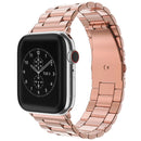 Fold Buckle 3 Beads Stainless Steel Watch Band For Apple Watch Series 7 45mm / 6&SE&5&4 44mm / 3&2&1 42mm(Rose Gold)
