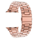 Fold Buckle 3 Beads Stainless Steel Watch Band For Apple Watch Series 7 45mm / 6&SE&5&4 44mm / 3&2&1 42mm(Rose Gold)