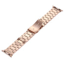 Fold Buckle 3 Beads Stainless Steel Watch Band For Apple Watch Series 7 45mm / 6&SE&5&4 44mm / 3&2&1 42mm(Rose Gold)