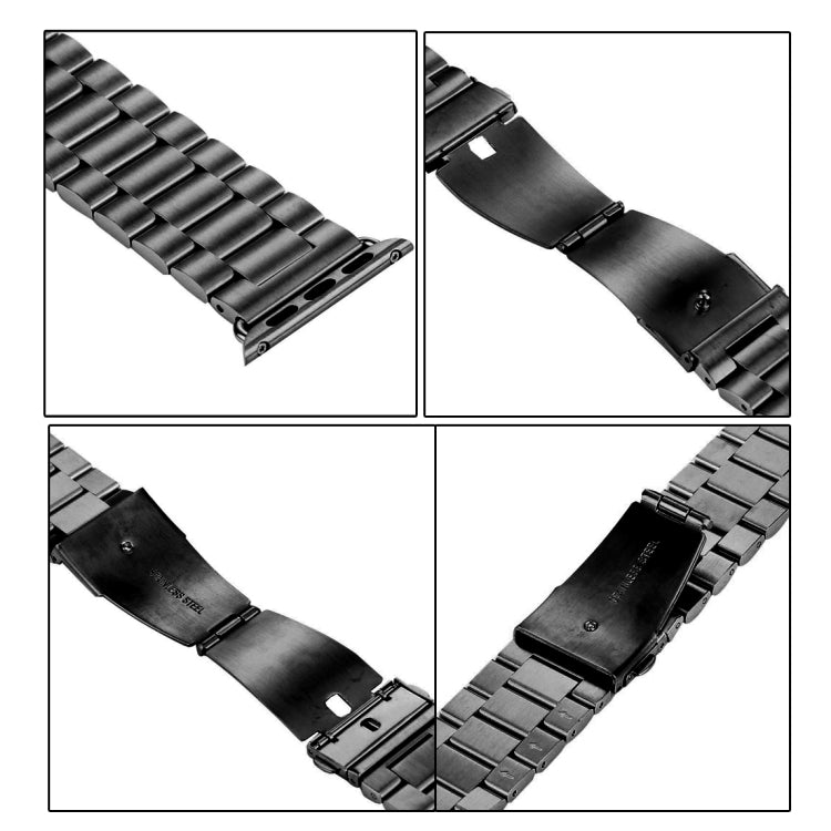 Fold Buckle 3 Beads Stainless Steel Watch Band For Apple Watch Ultra 49mm / Series 8&7 45mm / SE 2&6&SE&5&4 44mm / 3&2&1 42mm(Black Gold)