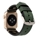 For Apple Watch Series 7 45mm / 6 & SE & 5 & 4 44mm / 42mm 3 & 2 & 1 Retro Hole Genuine Leather Wrist Watch Band(Green)